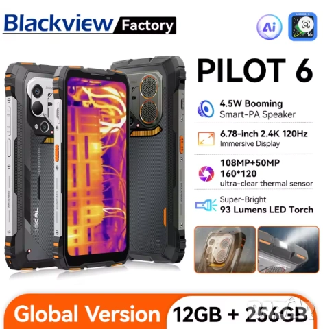 Blackview Pilot 6 120Hz FLIR 108МPX HelioG100 IP68 IP69K 10000mAh 12GB+36GB 256GB MaliG57 3D OTG NFC, снимка 2 - Други - 54631666