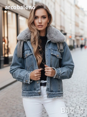 Дамско дънково яке с косъм FURDENIM