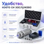 Мощен син акумулаторен лазер 5000mW 5 приставки пука балон запалва клечка кибрит цигара батерии 1634, снимка 7