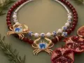 Авторски двуреден чокър Chinoiserie Crab Choker, снимка 5