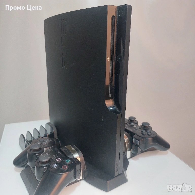 Пълен комплект PlayStation 3 Slim 320GB + 2 джойстика + 8 игри + Охлаждащ Вентилатор и Стойка, снимка 1