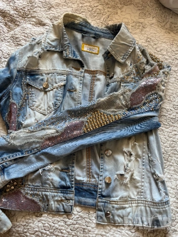 Дънково късо яке с камъни , снимка 4 - Якета - 54329996