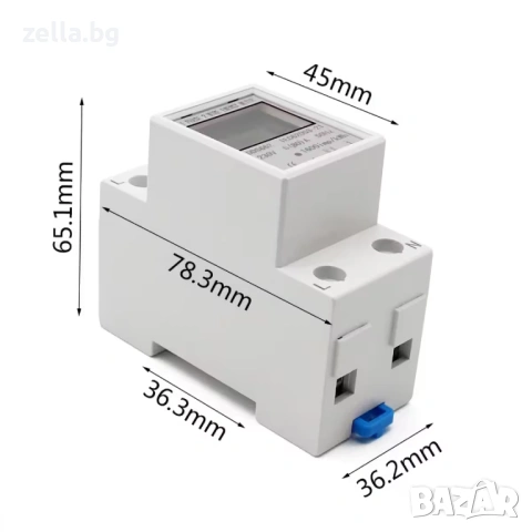 Монофазен електромер за DIN шина 35mm LCD 5(80)A 230V с измерване на kWh, напрежение 10419, снимка 3 - Друга електроника - 54693021