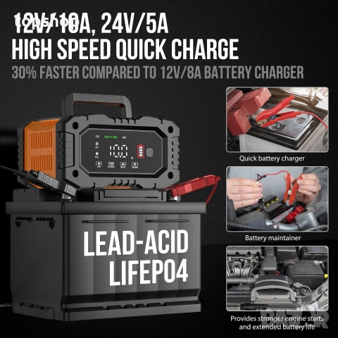Интелигентно зарядно за акумулатори NEXPEAK NC202 (10A, 12V/24V) с импулсна десулфатизация  , снимка 2 - Аксесоари и консумативи - 55159818