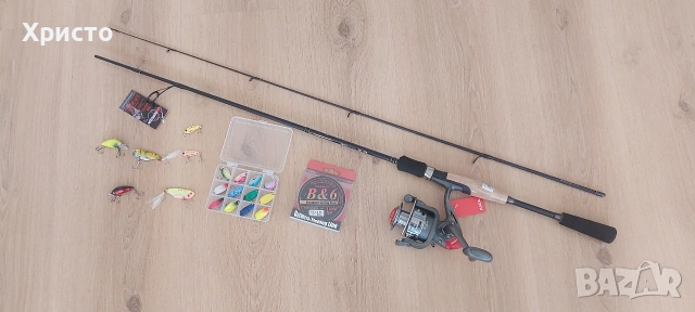 Оферта! Нов спининг к-т от карбонова въдица с макара, влакно, клатушки, цикади и воблери 