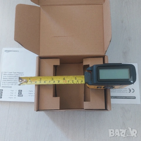 Професионална Акумулаторна Лазерна Ролетка 2-в-1 Amazon Basics | 40м Лазер + 5м Лента | Micro USB