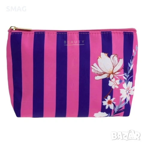 Несесер с дъно Beauty розово-син райе с бели цветя 20.5см_1237002, снимка 2 - Други - 54707305