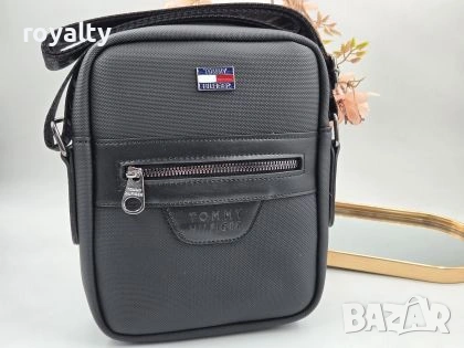 Tommy Hilfiger Нова Луксозна Кожена Черна Мъжка Чанта