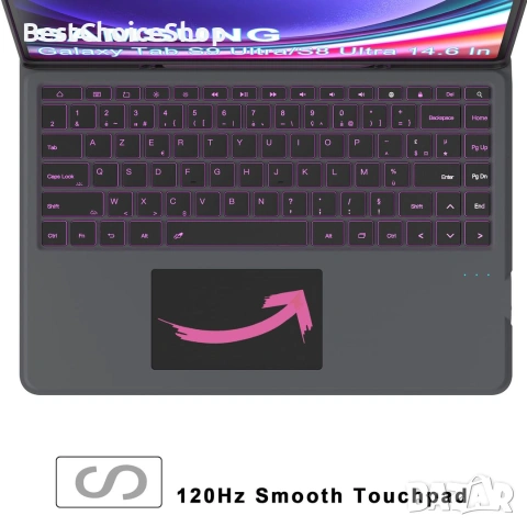 Клавиатурен калъф за Samsung Galaxy Tab 14.6" 7-цветно подсветка безжичен тъчпад AZERTY, снимка 8 - Калъфи, кейсове - 55038786