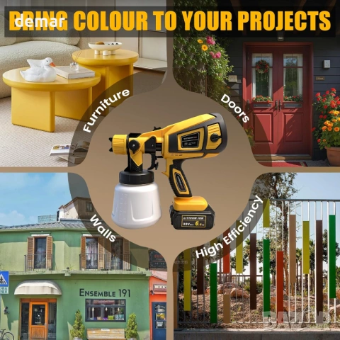 Безжичен пистолет за боядисване за Dewalt 18V батерия, 900 мл, 3 дюзи (без батерия), снимка 6 - Други инструменти - 54642685