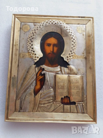 Царска Русия;сребърна икона,позлата,1856 година,размер 22-18 см. сребро 84, снимка 7 - Икони - 54862771