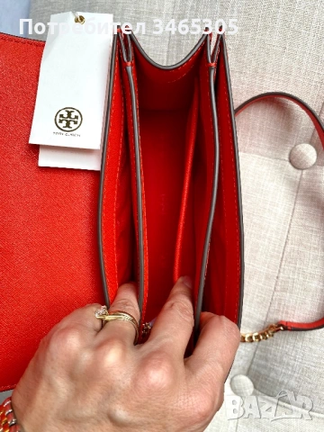 Tory Burch дамска червена кожена чанта, снимка 6 - Чанти - 54663647