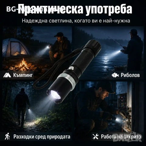 Мощен полицейски акумулаторен лед фенер CREE LED презареждаем регулируем фокус лов риболов къмпинг, снимка 6 - Къмпинг осветление - 51027702