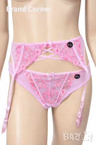 Hunkemöller комплект бикини M и колан за жартиери L – розова флорална дантела