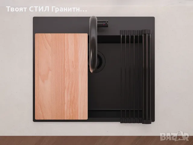 К-т Мивка Рига 60 със Смесител Flex 6020 и Класически сифон Дозатор Аксесоари Промо Черна  -28% Ново, снимка 5 - Мивки - 55431325