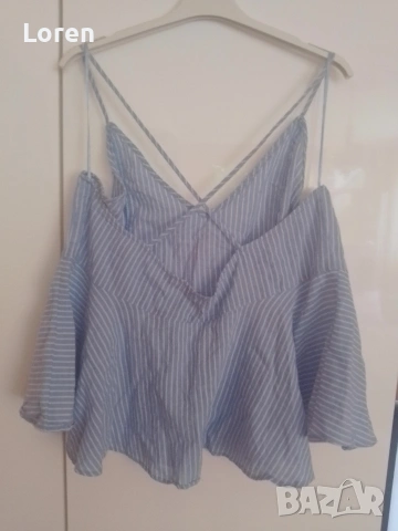 *💜💮Gina tricot*💜💮Ефирно памучно потниче на бели и сини раета, снимка 6 - Потници - 46845538