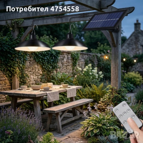 Двойни соларни LED висящи лампи с дистанционно управление - без разходи за електричество, снимка 4 - Лед осветление - 54200899