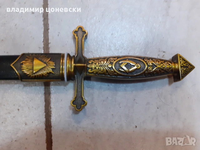 Масонски кортик,нож,кинжал,сабя,острие от стомана,кания обвита с кожа, снимка 4 - Колекции - 55000300