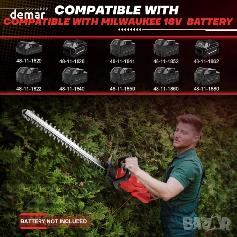 Безжичен тример за жив плет за батерия Milwaukee 18V, острие с двойно действие 22000 об/мин, снимка 2 - Градинска техника - 54447723