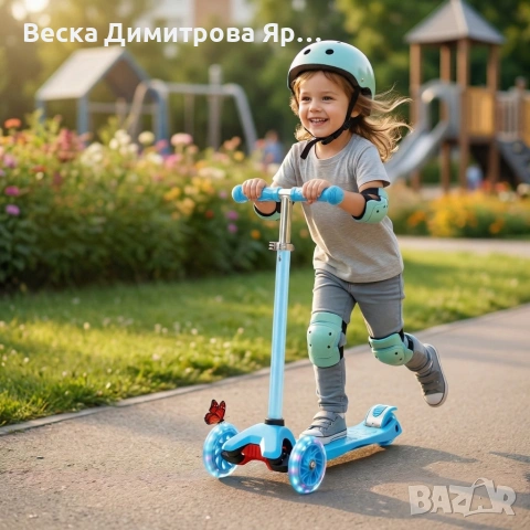 Детска тротинетка 21st Scooter със светещи колела, сгъваема, до 50кг – Синя, снимка 3 - Други - 54006389