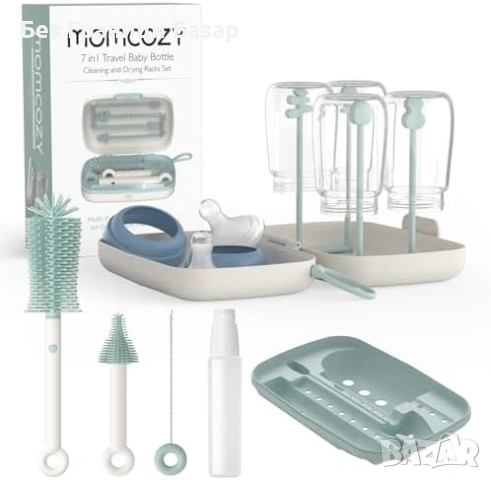 Нов BPA Free комплект за почистване на бебешки бутилки Momcozy силиконова четка поставка и кутия