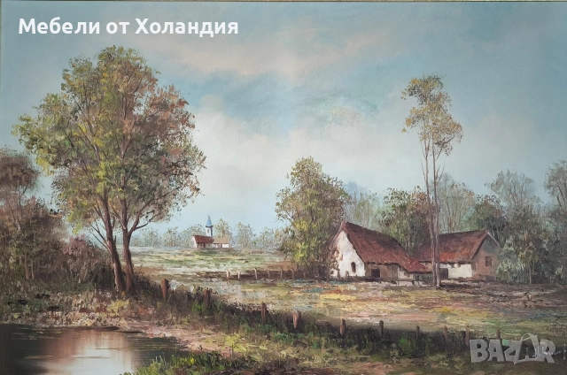 Голям белгийски маслен пейзаж, снимка 9 - Картини - 54466799