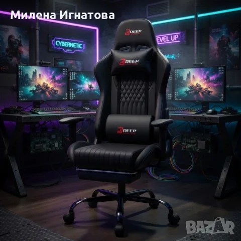 Ергономичен геймърски стол бордо с поставка за крака, регулируема височина и 3D подлакътници, снимка 8 - Геймърски - 55628561