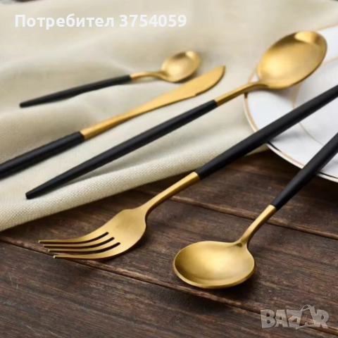 Комплект прибори за хранене от 24 части с луксозен дизайн и магнитна кутия в златисто и черно, снимка 2 - Прибори за хранене, готвене и сервиране - 55185252