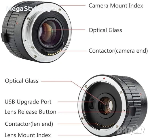 Черен телеконвертор Viltrox C-AF 2x II Teleplus със съвместим с Canon, снимка 5 - Обективи и филтри - 55163466
