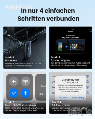 OTTOCAST Play2Video Ultra 3-в-1 AI Box – CarPlay, Android Auto, YouTube/Netflix, снимка 6 - Аксесоари и консумативи - 54884646