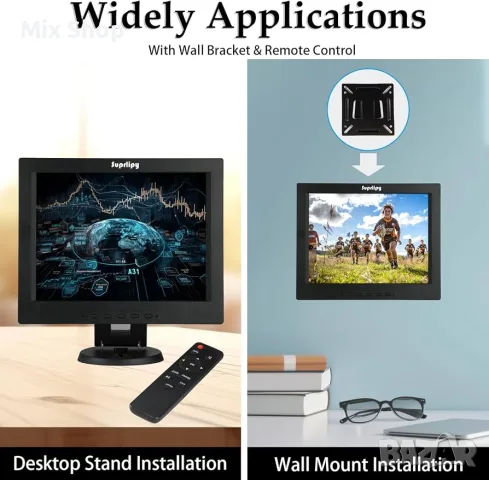 Нов 12-инчов цветен TFT LCD монитор за видеонаблюдение (CCTV) с резолюция 800x600 съотношение 4:3 , снимка 5 - Друга електроника - 55391201