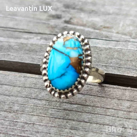 Сребърен пръстен с Blue Dahlia Turquoise, снимка 3 - Пръстени - 55326048