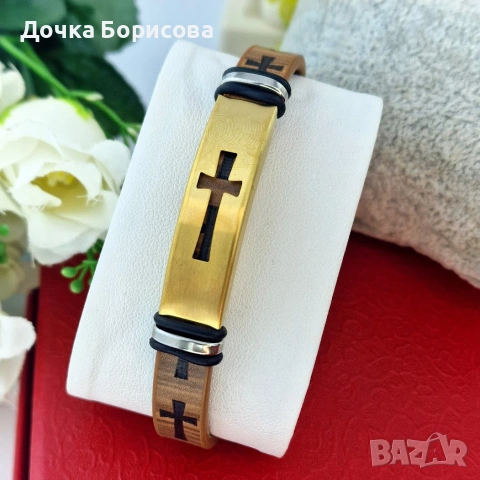 Wooden Cross Bracelet ✝️ | мъжка гривна дърво + позлата