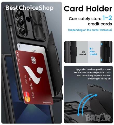 Калъф за Samsung Galaxy Z Fold 7 с отделение за карти протектор екран и панта удароустойчив, снимка 5 - Калъфи, кейсове - 55166360