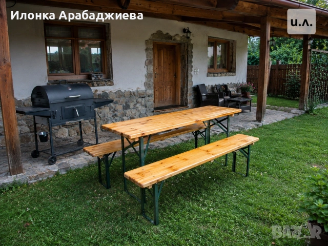 Сгъваем комплект градинска маса с 2 пейки - От чамово дърво, снимка 8 - Градински мебели, декорация  - 55075884