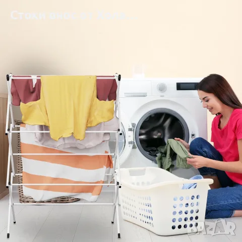 Сгъваем сушилник за дрехи Relaxdays с 11 пръчки, метален, компактен дизайн, снимка 3 - Други стоки за дома - 55445114