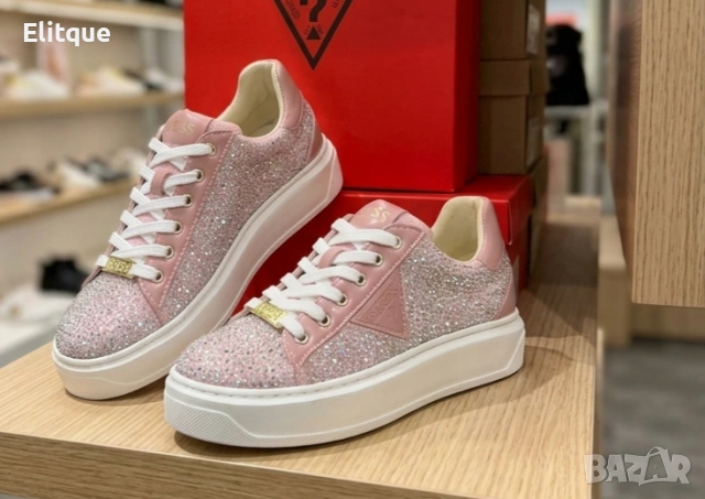 дамски кецове Guess с бляскави камъни и платформа