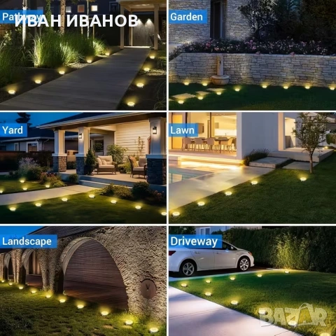 Соларна LED лампа за земя за градина и пътека, водоустойчиво външно ландшафтно осветление, снимка 10 - Соларни лампи - 55138308
