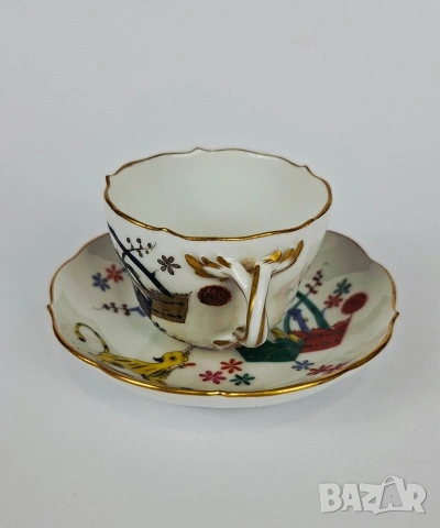 Meissen "Gelber Löwe" (Жълтият лъв) Чаша за кафе с подложна чинийка, снимка 4 - Чаши - 54808287
