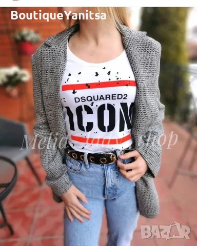 Унисекс тениска DSQUARED2 ICON | Бяла | Мъжка и дамска, снимка 2 - Тениски - 55528263