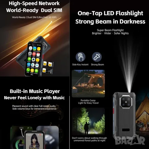 MaxO 4G Mini Rugged Cell Phone IP68 Waterproof 3.88" 6GB 128GB Android 12 Unlocked Smartphone, снимка 11 - Телефони с две сим карти - 55652635
