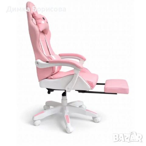 Ергономичен розов геймърски стол с поставка за крака - регулируема облегалка и 2 възглавници , снимка 10 - Други - 53988893