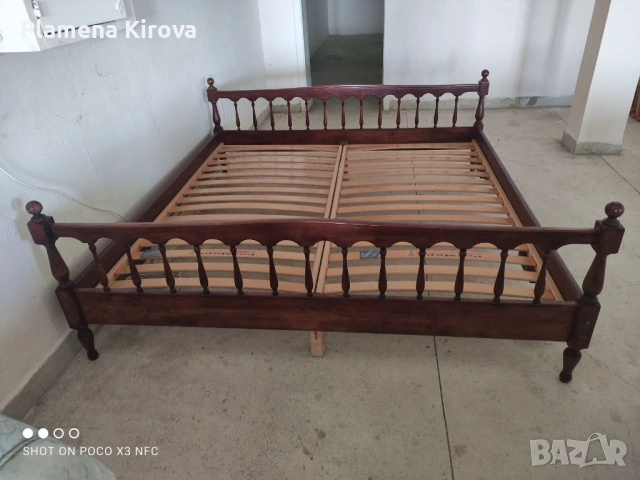 Спалня 190х180 см | Естествено дърво | Нова, разглобена, на пакети