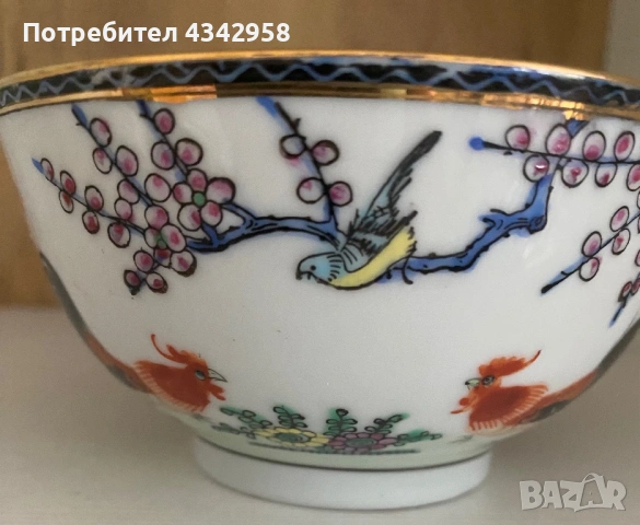 Винтидж китайска порцеланова купичка с лъжица – ръчно рисувана, 1950–1970 г., снимка 4 - Антикварни и старинни предмети - 54947374