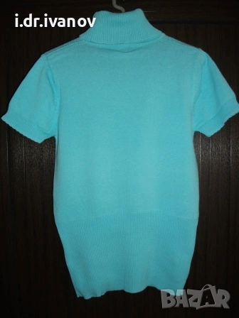 синя блуза машинно плетиво с поло яка, снимка 2 - Тениски - 54179374