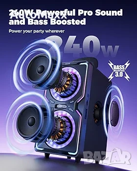 Голям Bluetooth високоговорител AKONE, 200W пиков мощен силен звук с дълбок бас, снимка 2 - Bluetooth тонколони - 54754710