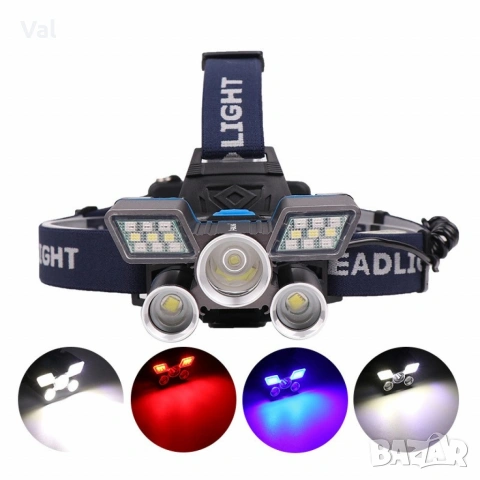 Фенер – челник с лампи L2 + 2 х T6 + 2 LED фара и USB захранване FL71