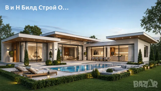 Сглобяема къща Luxury Villa 100 кв.м – Г-образен дизайн с басейн
