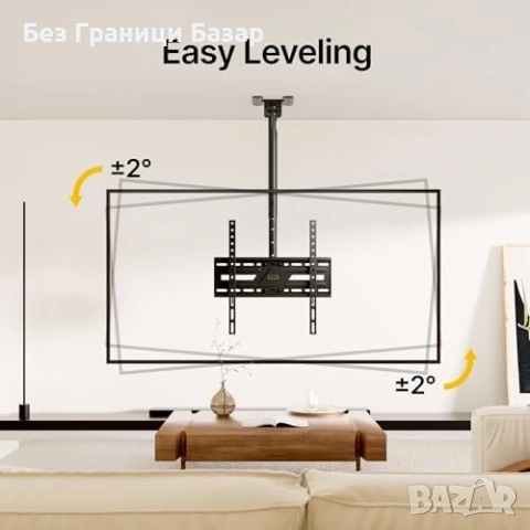 Нова TV таванна стойка с наклон и въртене до 50 кг VESA Таванна ТВ за телевизор 37-75 инча, снимка 3 - Други стоки за дома - 54717003