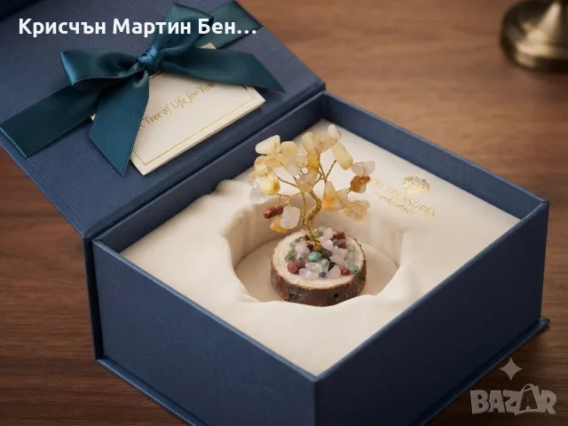 Дърво на живота с полускъпоценни камъни и дървена основа, снимка 3 - Арт сувенири - 55478392